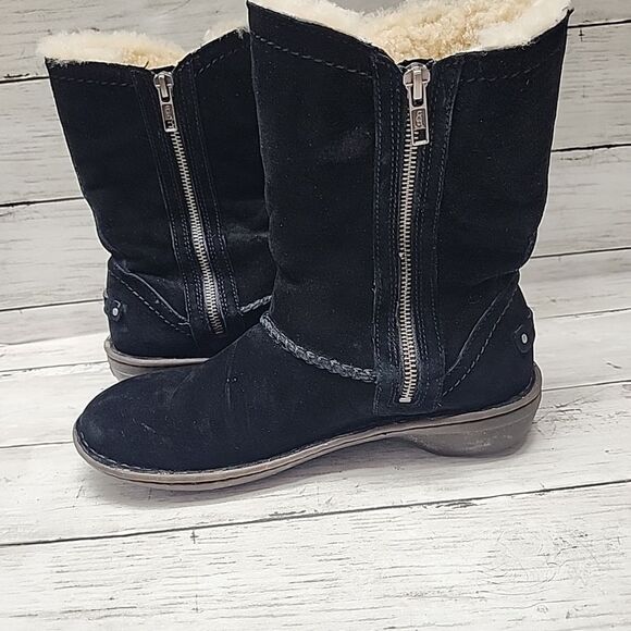 UGG Boots Kimbra Black Suede Sheepskin Fur Mid-Calf 1004742 Women's Size 9 - Picture 6 of 10